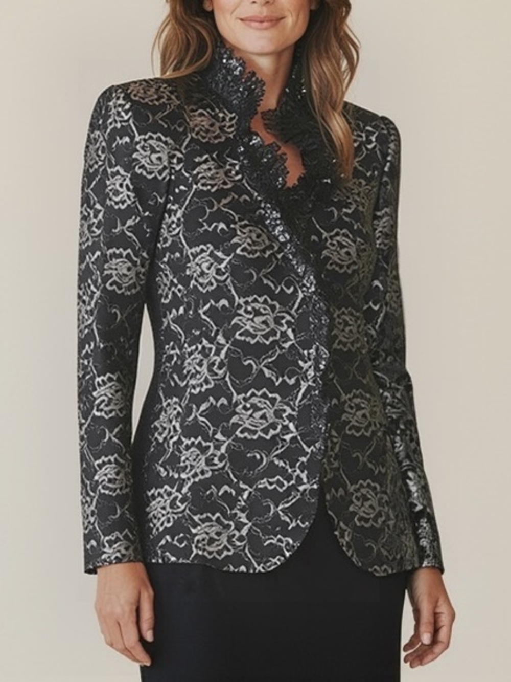Carolina Herrera Vintage Floral Lace Metallic Blazer Jacket Size 4